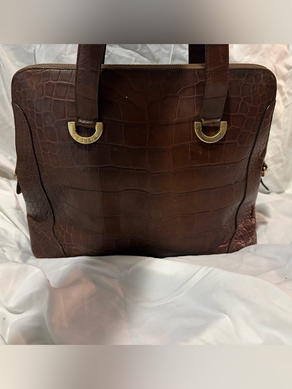 Vintage Celine Croc-Embossed Leather Tote Bag – Brown - Picture 6 of 10